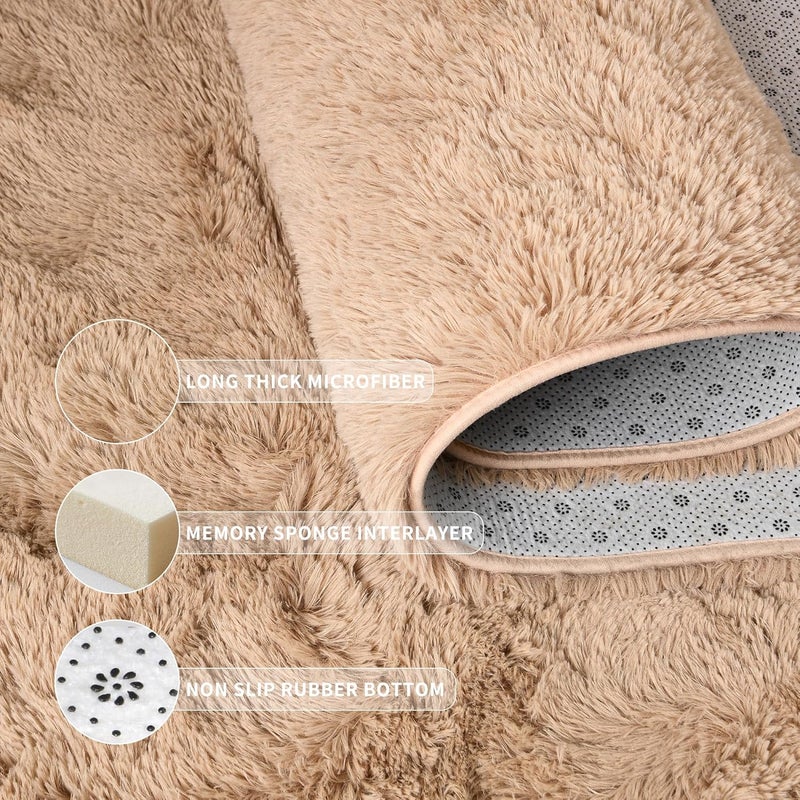 Tepook Super Soft Fluffy Rug for Bedroom, Modern Shaggy Fuzzy Kids Rugs for Living Room, Plush Indoor Nursery Home Decor Dorm Carpet with Non-Slip Bottom, Beige, 3 X 5 Feet - Image 5